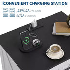 Table de chevet moderne Acekool style ferme avec station de recharge, table d'appoint rustique à 3 tiroirs pour chambre et salon