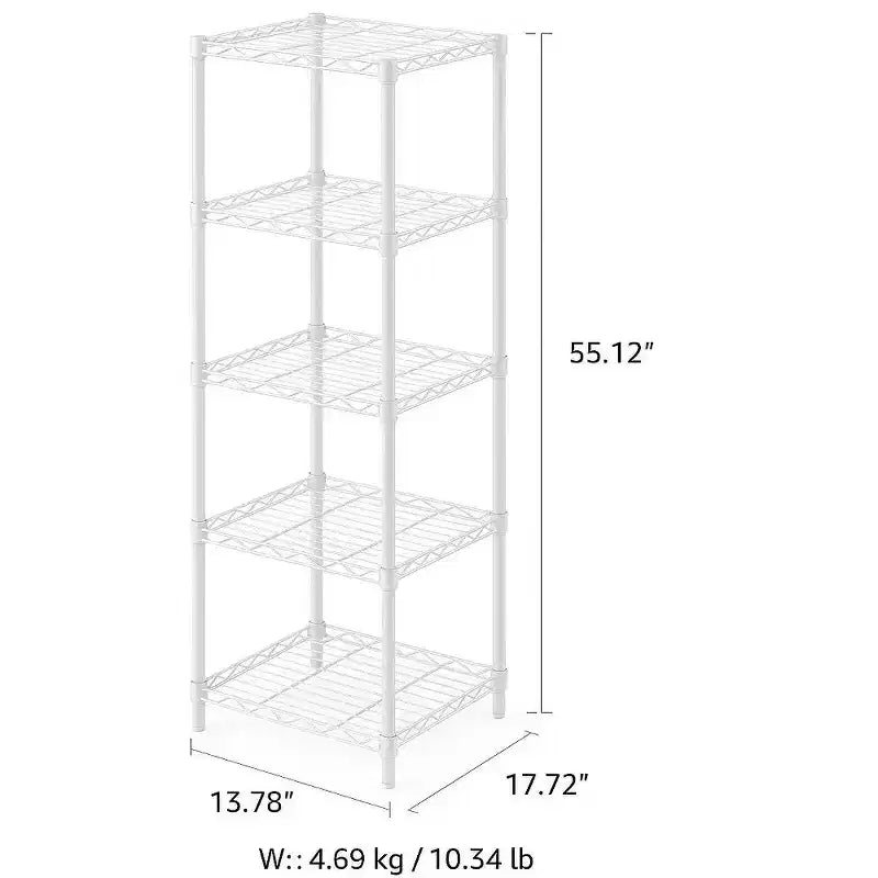 Étagère de rangement à 5 niveaux en fil métallique, petite étagère de cuisine en métal réglable pour garde-manger et cuisine, 139,7 H x 45 L x 35 W cm