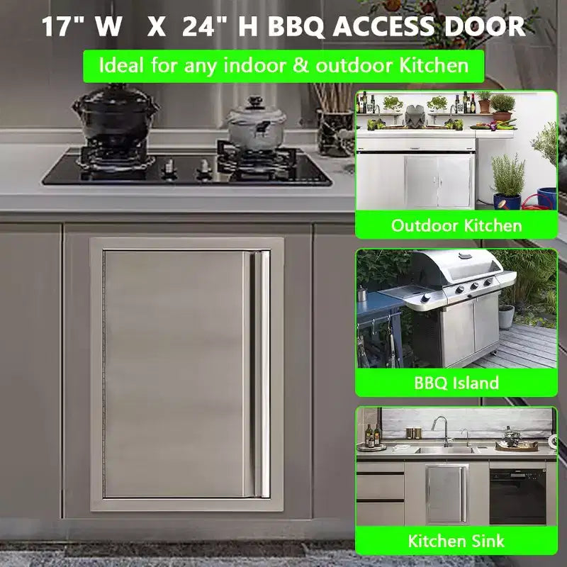 Garvee Portes de cuisine d'extérieur, porte d'accès pour barbecue, portes de barbecue en acier inoxydable 304 pour cuisine intérieure/extérieure, armoire extérieure, îlot de barbecue