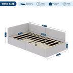 Lit de repos double Acekool avec tiroirs de rangement, cadre de lit d'angle tapissé de velours avec barrières, gris clair ou beige