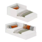 Lit de repos double Acekool avec tiroirs de rangement, cadre de lit d'angle tapissé de velours avec barrières, gris clair ou beige