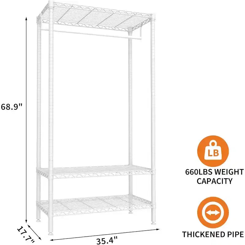 Portant à vêtements 3 niveaux avec étagères, Portants portables autoportants avec tringle à suspendre, Portant à vêtements réglable peu encombrant pour chambre à coucher