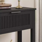 Coolmee 43,3 pouces Console de style ancien Table d'entrée vintage étroite en finition bois chaud avec 2 tiroirs pour salon et couloir - Noir
