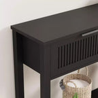 Coolmee 43,3 pouces Console de style ancien Table d'entrée vintage étroite en finition bois chaud avec 2 tiroirs pour salon et couloir - Noir
