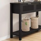 Coolmee 43,3 pouces Console de style ancien Table d'entrée vintage étroite en finition bois chaud avec 2 tiroirs pour salon et couloir - Noir