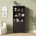Tall Book Shelf and Bookcase, 31.5Wide Bookshelf with Drawer and Doors, Farmhouse Book Case with Storage, Wood Cabinet with 5 Tier Display Shelves