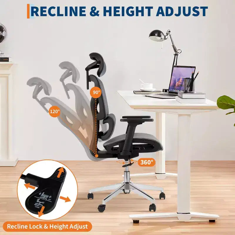 Chaise de bureau ergonomique en maille avec dossier haut, accoudoirs réglables 3D, roulettes souples, chaise d'ordinateur de bureau respirante pour de longues heures de travail, d'étude