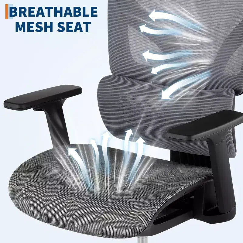 Chaise de bureau ergonomique en maille avec dossier haut, accoudoirs réglables 3D, roulettes souples, chaise d'ordinateur de bureau respirante pour de longues heures de travail, d'étude