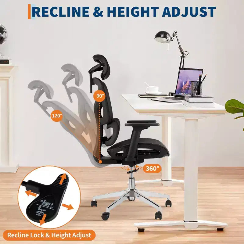 Chaise de bureau ergonomique en maille avec dossier haut, accoudoirs réglables 3D, roulettes souples, chaise d'ordinateur de bureau respirante pour de longues heures de travail, d'étude