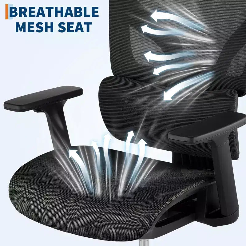 Chaise de bureau ergonomique en maille avec dossier haut, accoudoirs réglables 3D, roulettes souples, chaise d'ordinateur de bureau respirante pour de longues heures de travail, d'étude