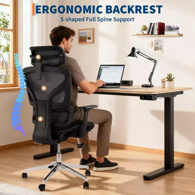 Chaise de bureau ergonomique en maille avec dossier haut, accoudoirs réglables 3D, roulettes souples, chaise d'ordinateur de bureau respirante pour de longues heures de travail, d'étude
