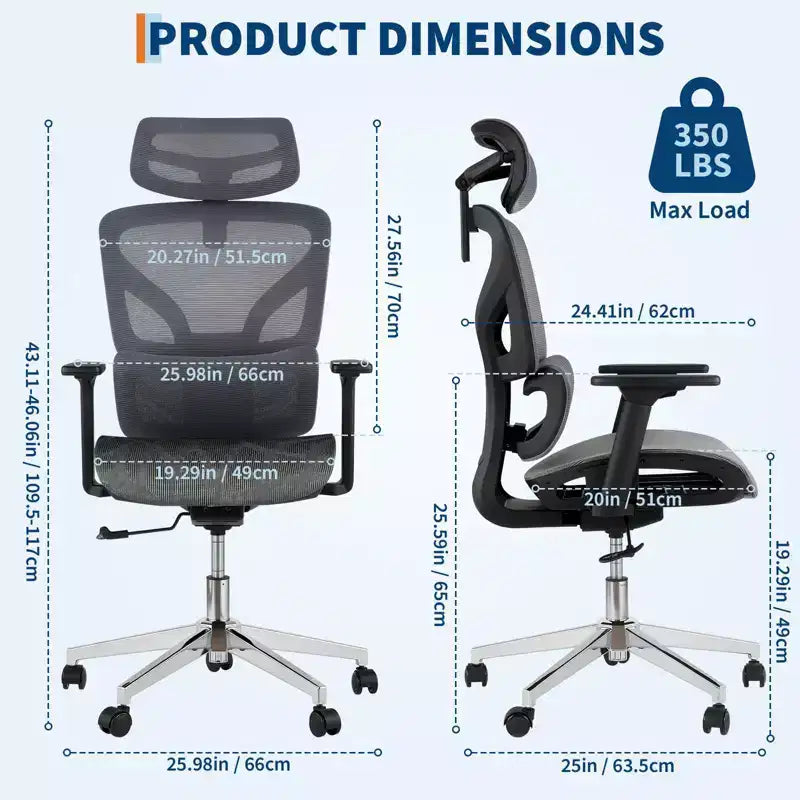 Chaise de bureau ergonomique en maille avec dossier haut, accoudoirs réglables 3D, roulettes souples, chaise d'ordinateur de bureau respirante pour de longues heures de travail, d'étude