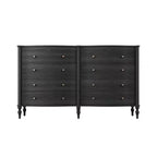 Commode vintage Homsee noire/chêne clair à façade incurvée avec 8 tiroirs, commode de chambre de luxe avec boutons en bronze, table de toilette