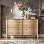 Commode vintage Homsee noire/chêne clair à façade incurvée avec 8 tiroirs, commode de chambre de luxe avec boutons en bronze, table de toilette