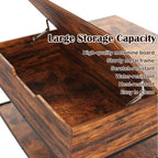 Table basse carrée à plateau relevable de 80 cm avec compartiment caché et métal noir pour salon, table d'appoint à plateau relevable, montage facile, noyer foncé