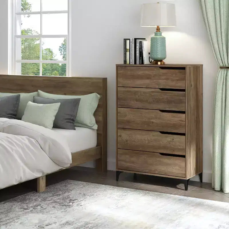 Commode 5 tiroirs Galano avec glissières métalliques 30,7 L 15,6 P 46,4 H