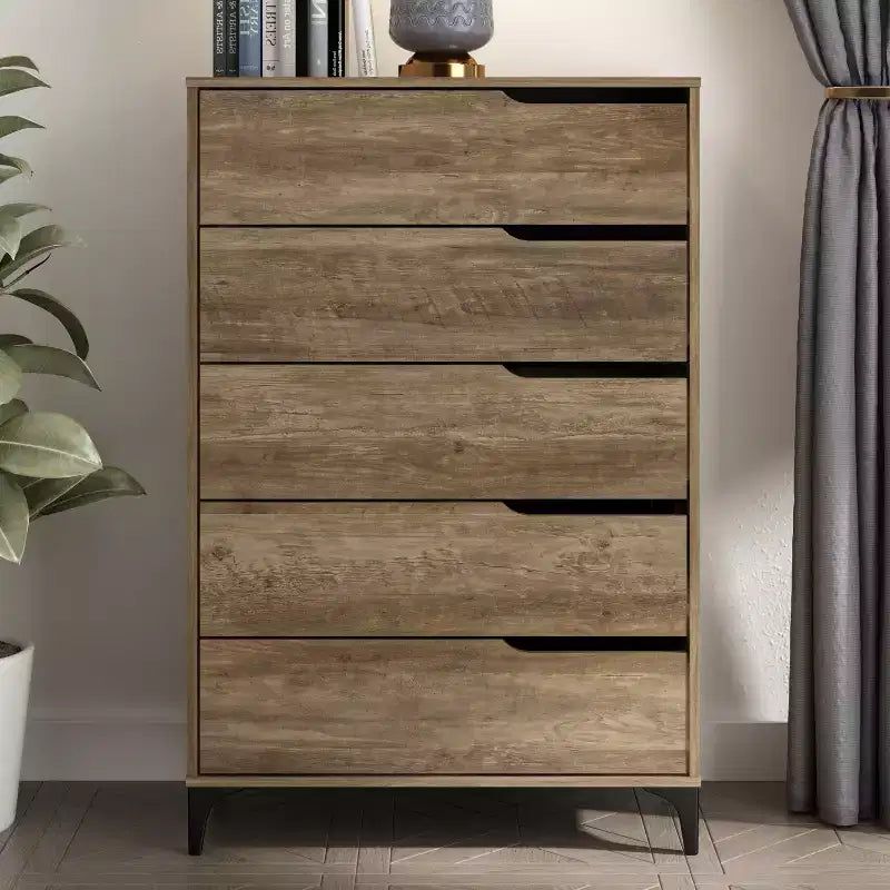 Commode 5 tiroirs Galano avec glissières métalliques 30,7 L 15,6 P 46,4 H