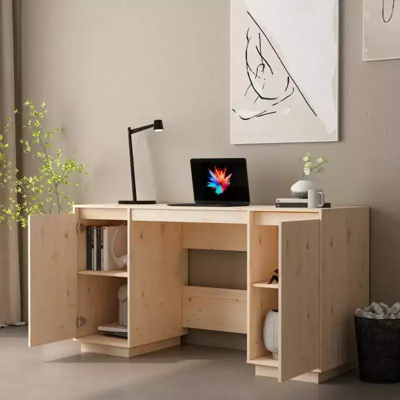 vidaXL Bureau Bois Naturel Bois de Pin Massif Bureau Droit Rectangulaire