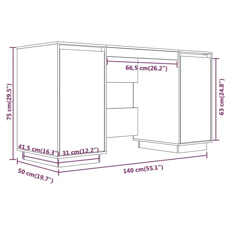 vidaXL Bureau Bois Naturel Bois de Pin Massif Bureau Droit Rectangulaire