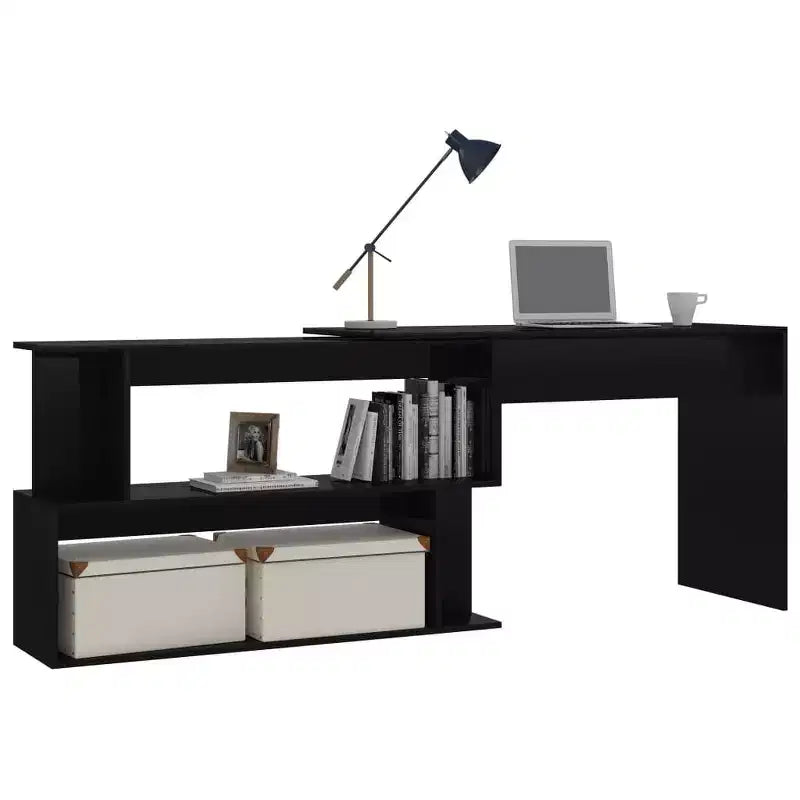 vidaXL Bureau Noir brillant Bois d'ingénierie Moyen Pivotant