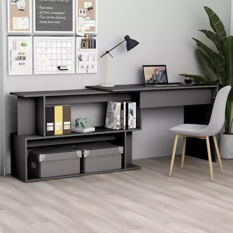 vidaXL Bureau Noir brillant Bois d'ingénierie Moyen Pivotant