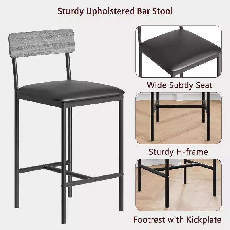 Tabourets de Bar Lot de 4, Tabourets de Bar en Cuir de 64,8 cm, Tabourets de Comptoir Modernes avec Dossier et Pieds en Métal, Chaises de Comptoir pour Îlot de Cuisine