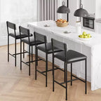 Tabourets de Bar Lot de 4, Tabourets de Bar en Cuir de 64,8 cm, Tabourets de Comptoir Modernes avec Dossier et Pieds en Métal, Chaises de Comptoir pour Îlot de Cuisine