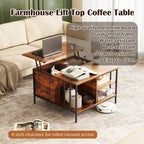 Table basse de salon relevable avec compartiment caché et 3 étagères, hauteur réglable, table basse multifonctionnelle, capacité de 50 kg