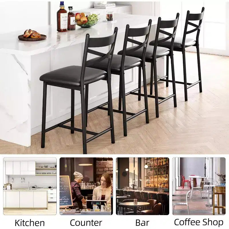 Tabourets de bar à hauteur de comptoir avec repose-pieds et dossier, chaises de bar modernes rembourrées, tabourets de bar en métal pour comptoir de cuisine, îlot, bar de comptoir