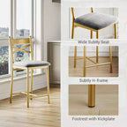 Tabourets de bar à hauteur de comptoir avec repose-pieds et dossier, chaises de bar modernes rembourrées, tabourets de bar en métal pour comptoir de cuisine, îlot, bar de comptoir