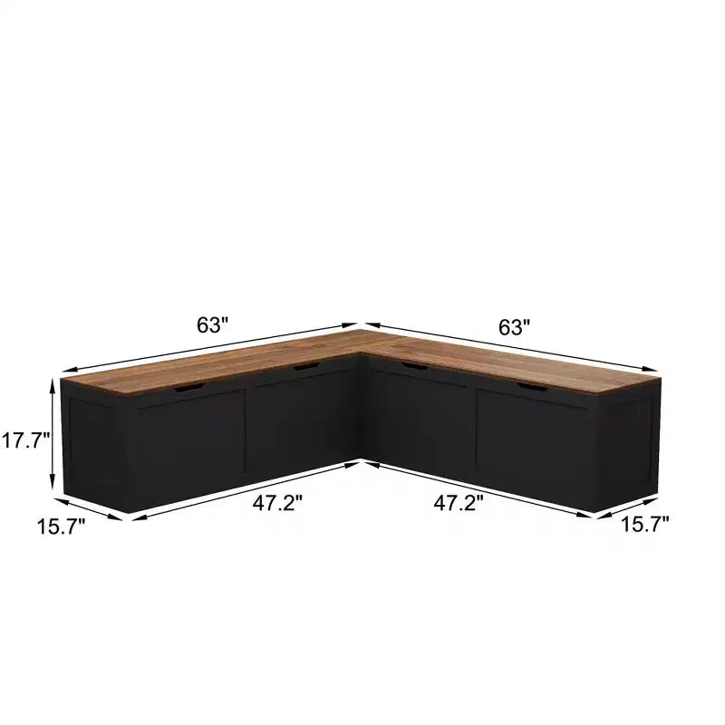 Banc d'angle en L noir Famapy avec rangement, organisateur de chaussures et d'articles à rabat pour entrée ou pièce