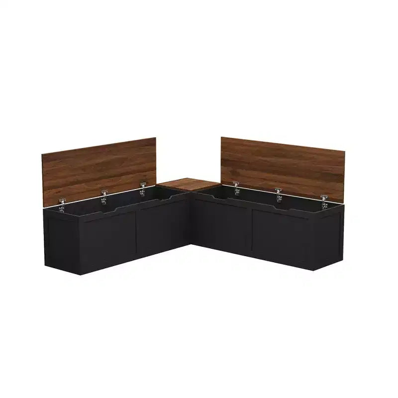 Banc d'angle en L noir Famapy avec rangement, organisateur de chaussures et d'articles à rabat pour entrée ou pièce
