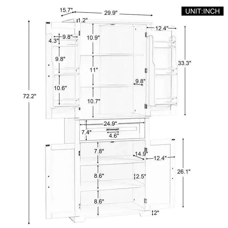 Meuble de rangement autoportant avec étagère réglable et tiroir, organisateur d'angle multiple avec dispositif anti-basculement pour salle de bain, cuisine, salon