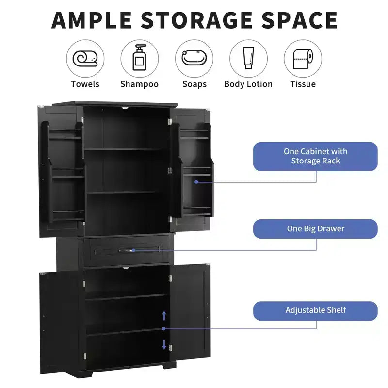 Meuble de rangement autoportant avec étagère réglable et tiroir, organisateur d'angle multiple avec dispositif anti-basculement pour salle de bain, cuisine, salon