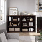 Étagère 3 niveaux esprit ferme : bibliothèque basse en bois avec rangement ouvert pour le salon, le bureau ou la chambre à coucher (présentation et organisation).