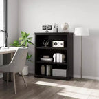 Étagère 3 niveaux esprit ferme : bibliothèque basse en bois avec rangement ouvert pour le salon, le bureau ou la chambre à coucher (présentation et organisation).