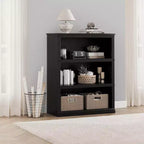 Étagère 3 niveaux esprit ferme : bibliothèque basse en bois avec rangement ouvert pour le salon, le bureau ou la chambre à coucher (présentation et organisation).