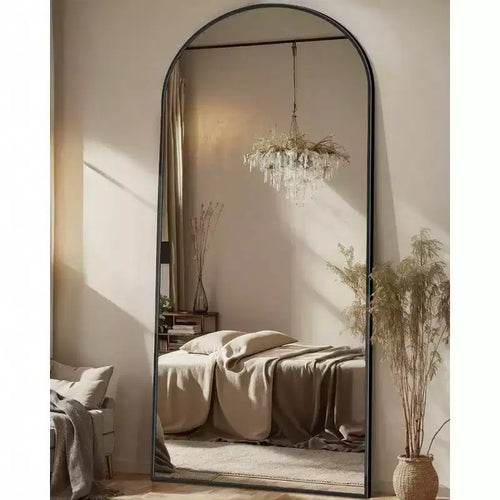 71x28 Black Arch Mirror with Stand. Full Length for Freestanding or Hanging Use in Bedroom, Living Room