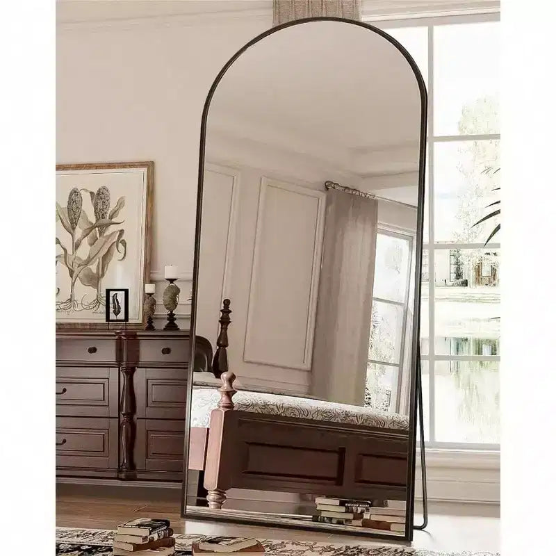 Miroir arche noir 71x28 avec support. Grand miroir sur pied ou à accrocher pour chambre, salon