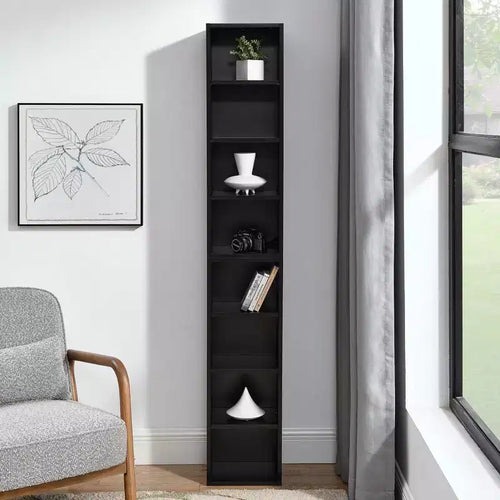 8-Tier Media Tower Rack, CD DVD Slim Storage Cabinet with Adjustable Shelves, Tall Narrow Bookcase Display Bookshelf for Home Office