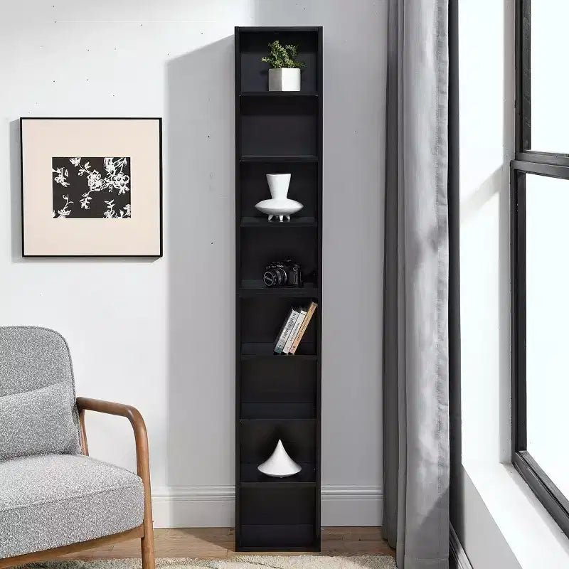 Tour de rangement multimédia à 8 niveaux, meuble de rangement CD DVD fin avec étagères réglables, bibliothèque étroite et haute pour la maison et le bureau