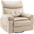 Oversized Rocker Swivel Recliner Chair, Manual PU Leather Recliner for Adults with Wide Seat, Nursery Glider & Living Room Recliner