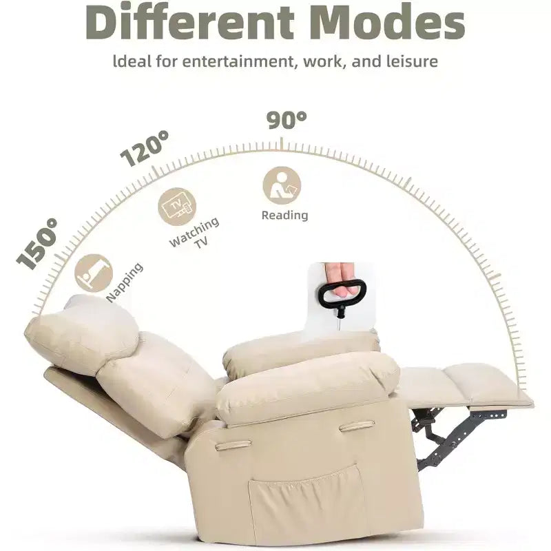 Fauteuil inclinable, pivotant et basculant extra-large, en cuir PU, manuel, avec assise large pour adultes, pour chambre d'enfant ou salon