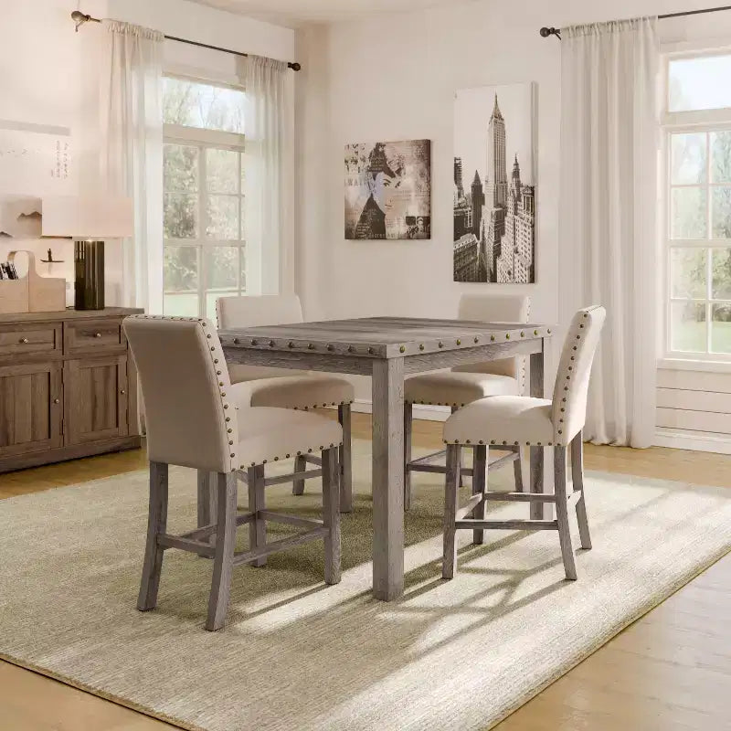 Ensemble de salle à manger en bois - Table rectangulaire de style ferme moderne et chaises rembourrées pour cuisine et salle à manger (beige) - Morden Fort
