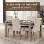 Ensemble de salle à manger en bois - Table rectangulaire de style ferme moderne et chaises rembourrées pour cuisine et salle à manger (beige) - Morden Fort