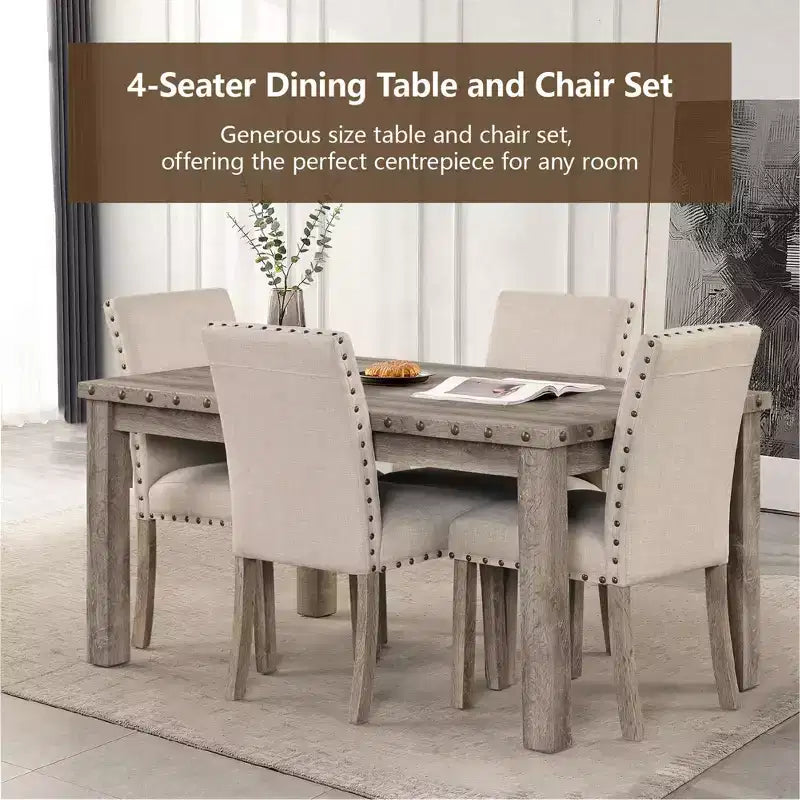 Ensemble de salle à manger en bois - Table rectangulaire de style ferme moderne et chaises rembourrées pour cuisine et salle à manger (beige) - Morden Fort
