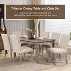 Ensemble de salle à manger en bois - Table rectangulaire de style ferme moderne et chaises rembourrées pour cuisine et salle à manger (beige) - Morden Fort