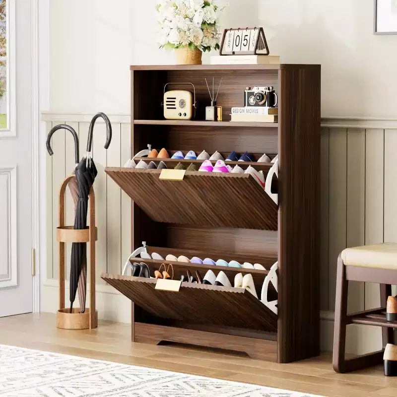 Meuble de rangement pour chaussures moderne avec 2 tiroirs basculants et étagères amovibles, Organisateur de chaussures d'entrée pour Couloir ou Salon - Panipeachy