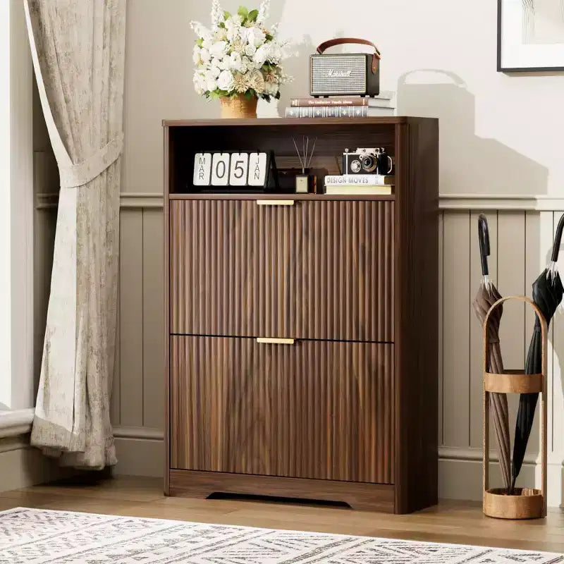 Meuble de rangement pour chaussures moderne avec 2 tiroirs basculants et étagères amovibles, Organisateur de chaussures d'entrée pour Couloir ou Salon - Panipeachy