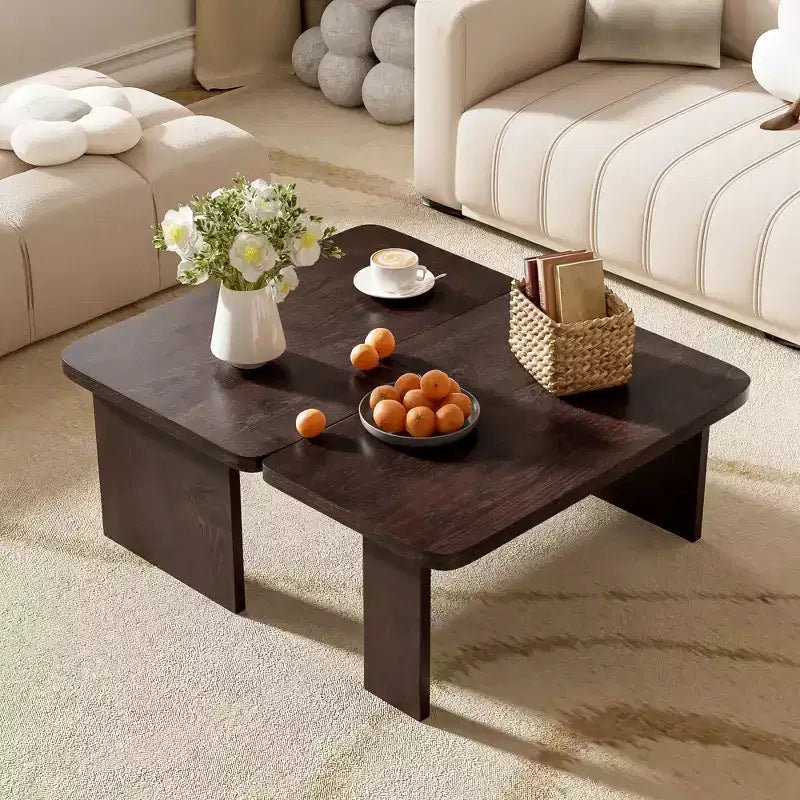 TUYOHW 35 Tables Basses Gigognes pour Salon, Lot de 2, Table Basse d'Appoint de Style Ferme, Table de Thé Multifonctionnelle, Capacité de 11,3 kg